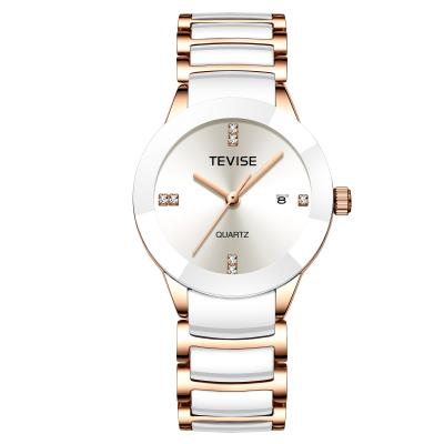 China TEVISE day/date watch luxury couples watch fashion business calendar men's quartz ceramic watch for sale