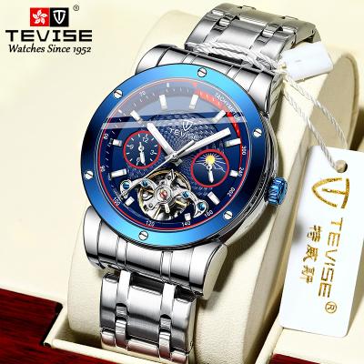 China 2020 New Model Tevise Brand Day/Date Moon Phase Luxury Men's Watch Stainless Steel for sale