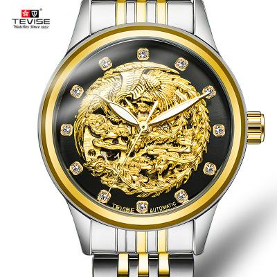 China Auto Date NEWCOMER! Tevise Phoenix Gold Luxury Men Watches Water Resistant Stainless Steel Mechanical Watch for sale