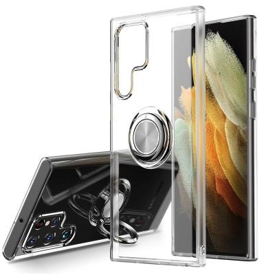 China Shockproof Transparent Ring Holder Soft TPU Phone Case For Samsung Galaxy S22 Ultra Magnetic Car Back Cover for sale