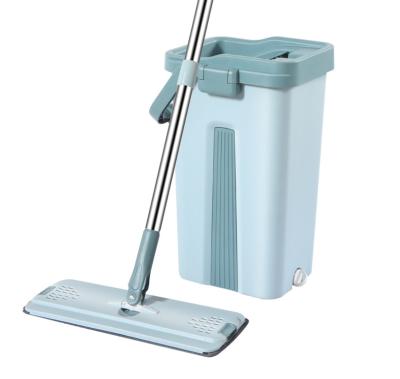 China Hot Selling Sustainable Self-washed Squeeze Wash Free Flat Magic Mop 360 Degree Wet And Dry Floor Flat Mop With Plastic Single Bucket for sale