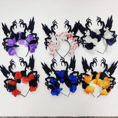 China 2021 Dreadful Novel Rose Butterfly Fabric Hair Accessory Halloween Party Kids Pearl Plastic Gothic Baby Hair Band for sale