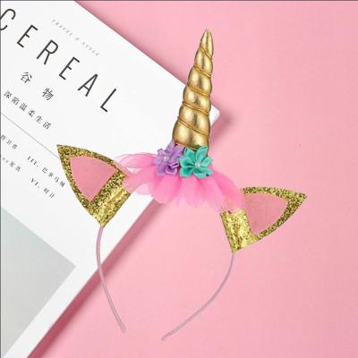 China Cute Girls Hair Decoration Children Glitter Unicorn Horns Headband Children Unicorn DIY Party Headband for sale