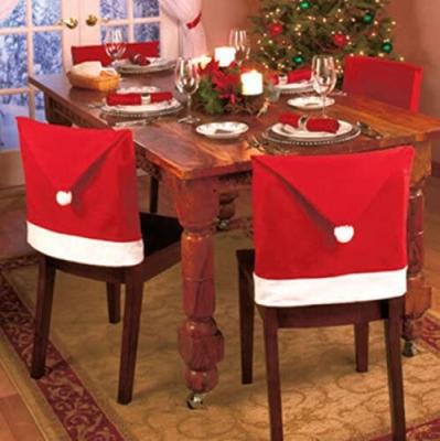 China Christmas Chair Covers for Dining Room Table Decoration Santa Hat Chair Back Cover for Christmas Restaurant Holiday Festival Party Decor for sale