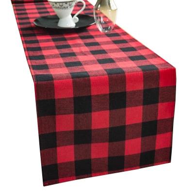 China Waterproof Santa Claus Table Runner, Seasonal Christmas Santa Claus Holiday Tablecloth Kitchen Dining Buffalo Plaid Winter Red and Black for sale