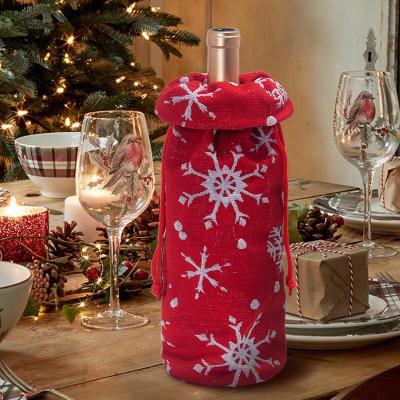 China 2021 Christmas Decoration Christmas Wine Bottle Cover Lattice Santa Red Wine Bottle Covers Dinner Decoration Merry Christmas for sale