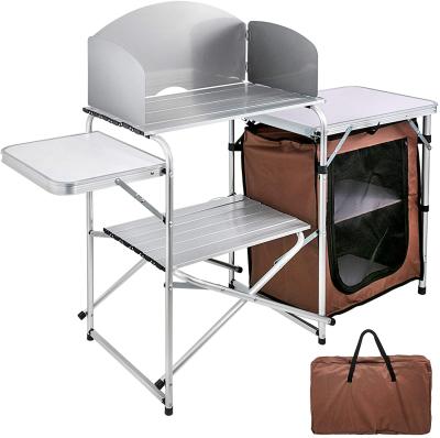 China Outdoor 2-Tier Aluminum Folding Table, Kitchen Zippered Bag, Portable Folding Cook Table for BBQ, Party, Camping for sale