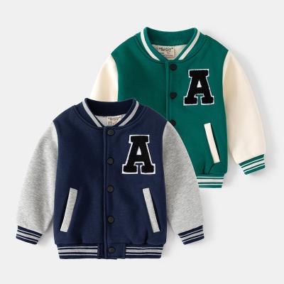 China Anti-wrinkle Wholesale Black Green School Children Baseball Plain Clothes Sport Sweatshirt Cotton Kids Varsity Jacket for sale