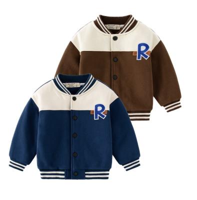 China Anti-wrinkle Wholesale Letter Patch Detail Colorblock Baseball Plain Clothes Sport Sweatshirt Cotton Kids Varsity Jacket for sale