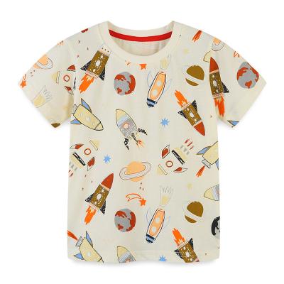 China Anti-Shrink Summer Boys Girls T shirts With Rocket Print Fashion Baby Clothes Cotton Short Sleeve for sale