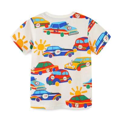 China Anti-Shrink Toddler Boys Cartoon Car Short Sleeve Cotton Children Top School Adorable Daily Summer White T shirt Tee for sale