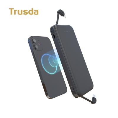 China Support Trusda magsaf ultra slim fast charging powerbank with cable 10000 mAh PD3.0 18W fast charger protable magnetic wireless power bank 10000mAh for sale