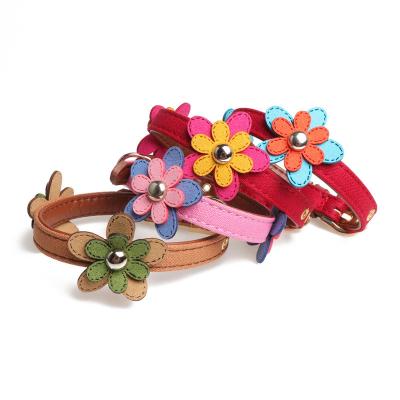 China Wholesale Logo Flower Fashion Personalized Custom PU Adjustable Leather Dog Collar Accessories for sale