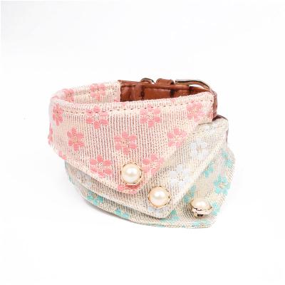 China Bandana Collar Pet Collars Leather Cloth Cat Dog Adjustable Padded Floral BowKnot Bandana Collar Leash for sale