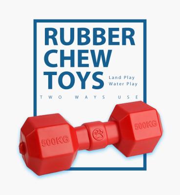 China Cute Viable Custom Durable Rubber Red Floating Barbell Dog Toy Dumbbell Shaped Voice Dog Toy for sale