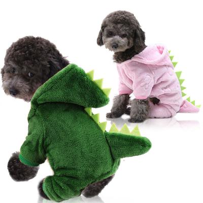 China Viable coral hair dog apparel dinosaur ride in pet apparel wholesale warm fall and winter quadruped apparel for sale