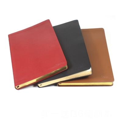 China Custom Leather Soft Edge Leather Notebook Book Pu Leather Marginal Punch Card Book Printing Retro for sale