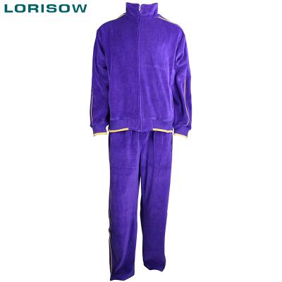 China Custom Purple Contrast LORISOW Velvet Tracksuit Breathable Men Tracksuit 2 Piece Velvet Tracksuit for sale