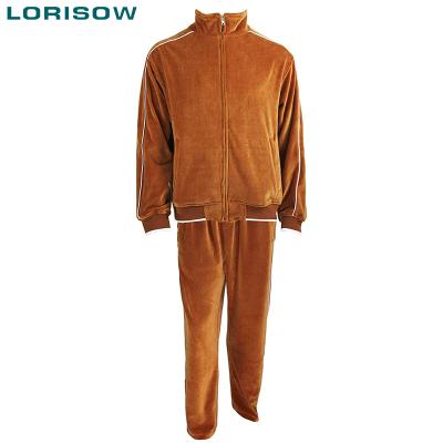 China LORISOW Breathable Brown Velor Velor Contrast Retro Tracksuit Unisex Tracksuit for sale