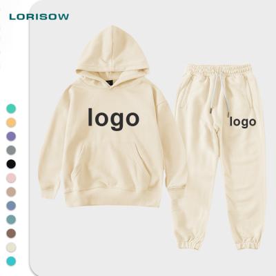 China High quality pure custom made older children's hoodies wholesale Logo Embroidery Pullover Anti-wrinkle color two-piece set for sale