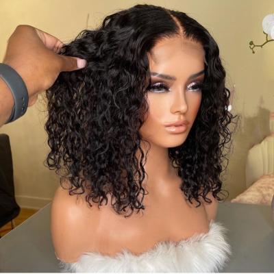 China Cambodian Wavy Water Wave Wig Bob Wigs Human Hair Lace Front Closure 4X4 Virgin Water Wave Best Quality Full Density for sale