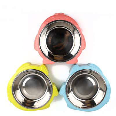 China New Good Quality Wholesale Viable Cartoon Penguin Style Dog Bowl Stainless Steel Pet Bowl Double for sale