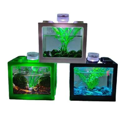 China Eco-friendly creative transparent aquarium luminescence desktop plastic fish tank viable fish tank for sale