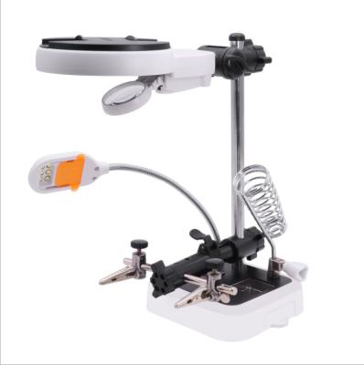 China Soldering Iron Stand Magnifier with LED Mobile Soldering Iron Stand Magnifier with LED Light Mobile Hands Magnifier Station Magnifier Stand with Clamp and Clips MG16129-DC for sale