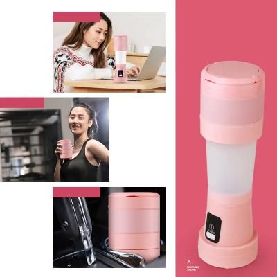 China New Hot Sales Car Multifunctional Hand Shake 450ml Mini Fruit Juicer Mixer Cup Foldable Silicone USB Blender for sale