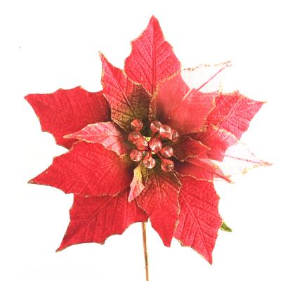 China Christmas poinsettia flower Christmas floral high quality Christmas decoration velvet poinsettia flower for sale