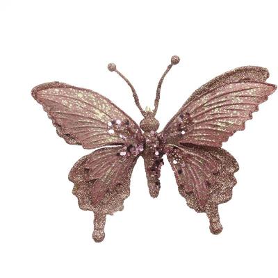 China Christmas decoration pink shinny artificial glitter butterfly butterfly for Christmas decoration for sale