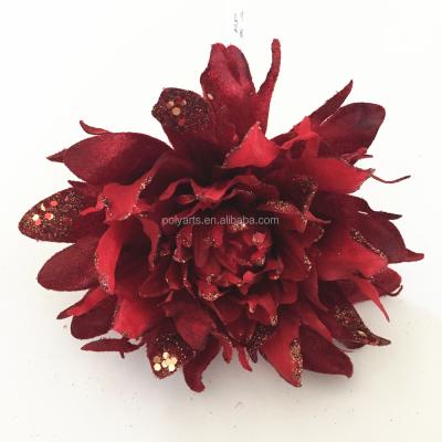 China With Clip Velvet Flower Dahlia Flower Head Christmas Accessories for sale