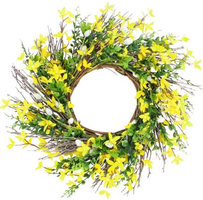 China Weave 22 INCH Artificial Forsythia Weave Decorative Floral Wreath Door Wreath For Door Decoration for sale