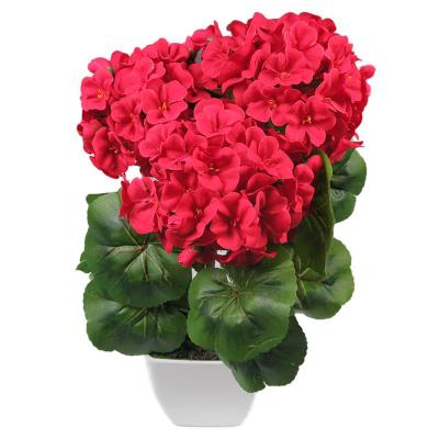 China 2019 New Design Artificial Flower Silk Flower Potted Red Artificial Geranium for sale