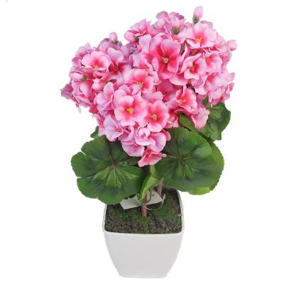 China Polyester New Arrival Spring Summer Flower Artificial Flower Silk Geranium With Pot for sale