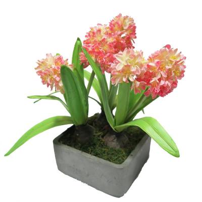 China Realistic Potted Hyacinth Flower For Layout Home Decoration Fabric Hyacinth Flower In Soil Pot for sale