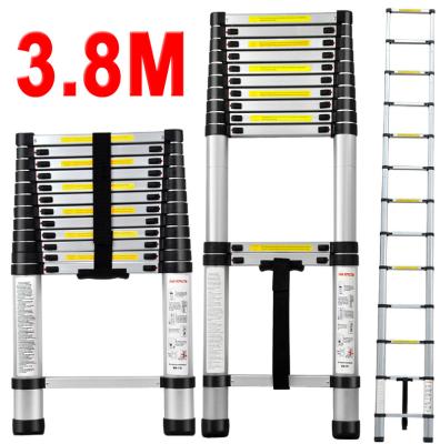 China Telescopic Ladders 3.8m / 12.5FT Telescopic Ladder Aluminum Alloy Fenced Step By Step 2021 New EN131 Approved TUV SGS CE Certificate Smart Light for sale