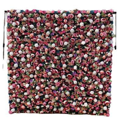 China Beautiful Colorful High Quality Flower Wall Cheap Artificial Silk Flower Wall Wedding Backdrops For Wedding Decoration for sale