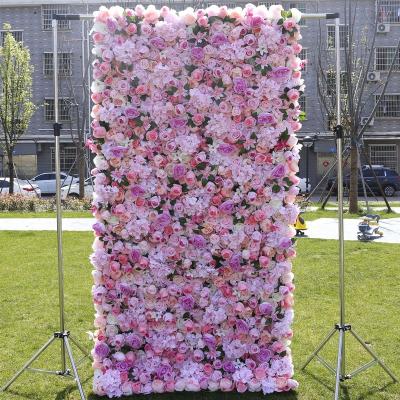 China Beautiful High Quality Colorful Flower Wall Decorative 3d Rose Flower Custom Pink Wall, Wedding Artificial Silk Flower Wall Panel Backdrop for sale