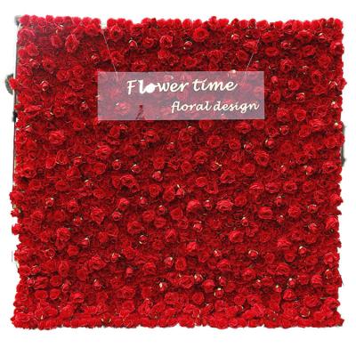 China Beautiful High Quality Colorful Flower Wall Fabric Artificial Red Silk Rose Wedding 3D Flower Wall Event Party Decor Red White Roll Up Flower Wall Backdrop for sale