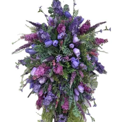 China Lasting Summer Tulip Wreath Hyacinth Hydrangea Wreath Purple Spring Weave Decorative Wall Home Door Decor Christmas Swag for sale