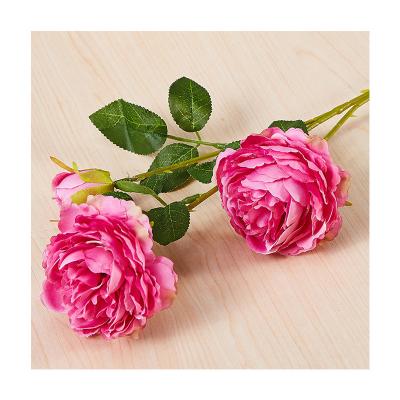 China European 3 Head Minimalist Single Stem Peonies Home Wedding Decorative Peony for sale