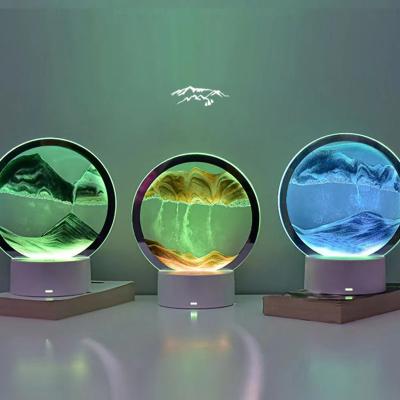 China Hourglass Table Lamp Light Emitting Diode Art Quicksand Painting Night Light 3D Shift Sand Bedroom Modern Glass Bedroom Lamp for sale