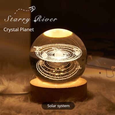 China Simplicity Modern Crystal Ball Astronaut Planet 3D Laser Engraving Solar System LED Custom Kids Night Lights for sale