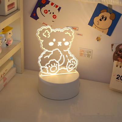 China Minimalist 3D Personalized Bear LED Night Light Acrylic Illusion Table Lamp Home Decor Cartoon Character Children's Gift for sale