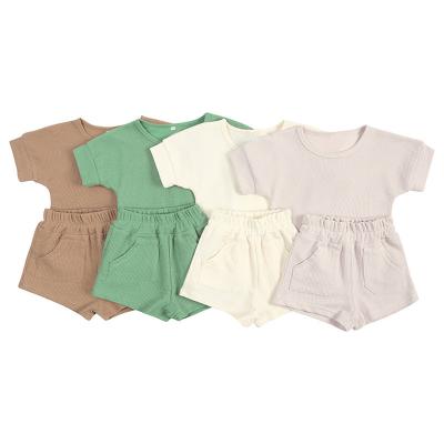 China 2023 ins style waffle baby clothes anti-shrink set wholesale t-shirt &shorts toddler clothing sets disused children for sale