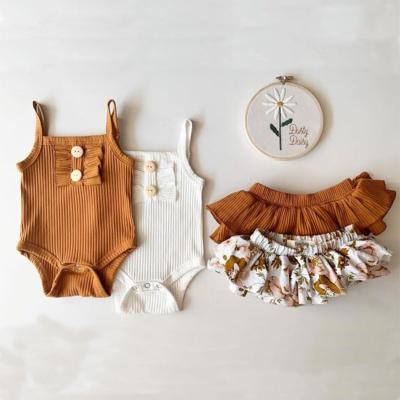 China Anti-wrinkle ISS hot sale fashion baby clothes summer cotton sleeveless kids clothing 2 piece set baby tutu skirt for sale