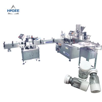 China Pet Chemical Glass Bottle Filling Small Scale Powder Higee Labeling Machine Capping Production Line for sale