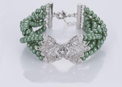 China Ladies Latest Fashion Jewelry Costume Pearl Bracelets With Diamond Green Color for sale