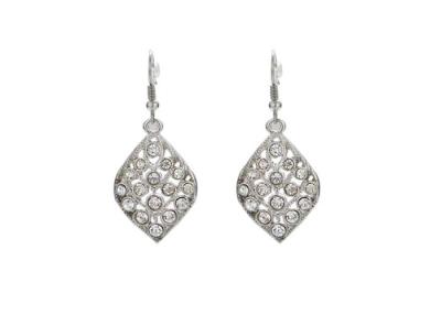 China White Diamond Silver Costume Jewelry Earrings Unique Rhombus Fish Hook Style for sale